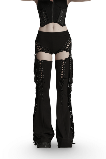 Detachable Punk Tassel Pants with Flared Legs and Drawstring